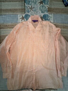 Ralph Lauren Purple Label Men's Linen Shirt, Long sleeve, Orange White, XXL